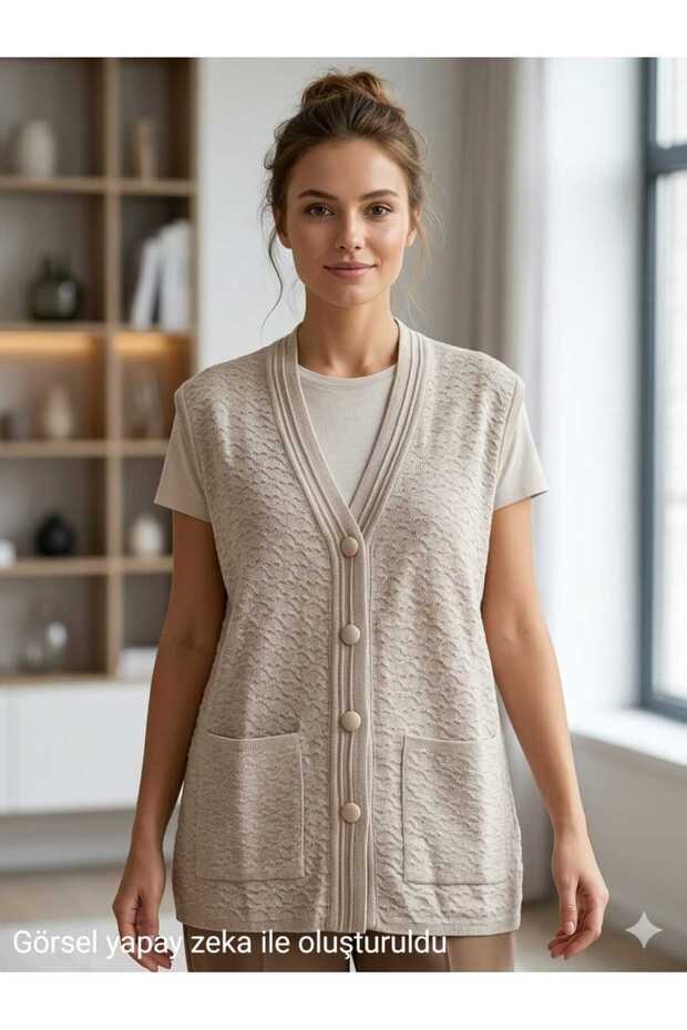 Women's Buttoned Knitwear Mother's Vest Plus Size with Pockets Relaxed Fit
