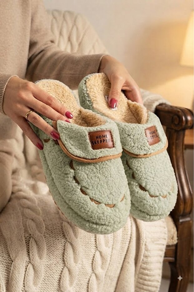 Women's Patterned Postpartum Non-Slip Lightweight Sole House Slippers Furry Slippers Dowry Bundle