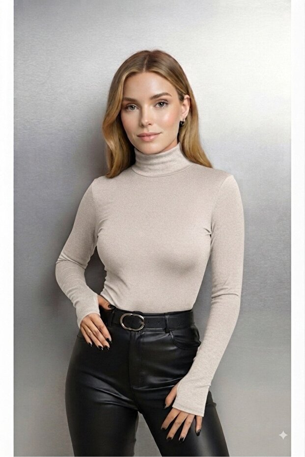 Round Neck Women's Long Sleeve Stretch Fabric Bodysuit with Toes