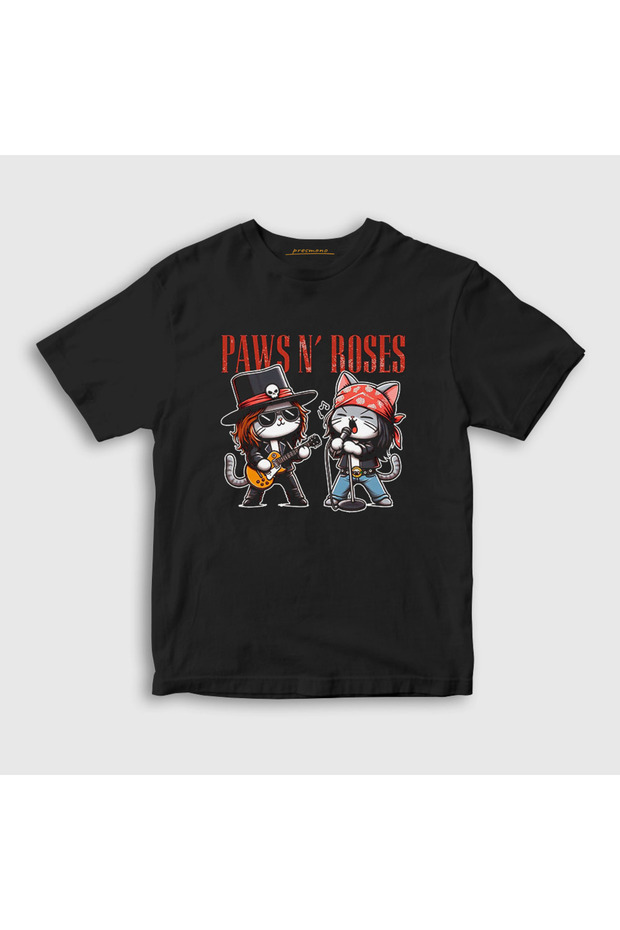 Unisex Kids Black Paws N' Roses Guns N' Roses Cat T-Shirt 578982Tt