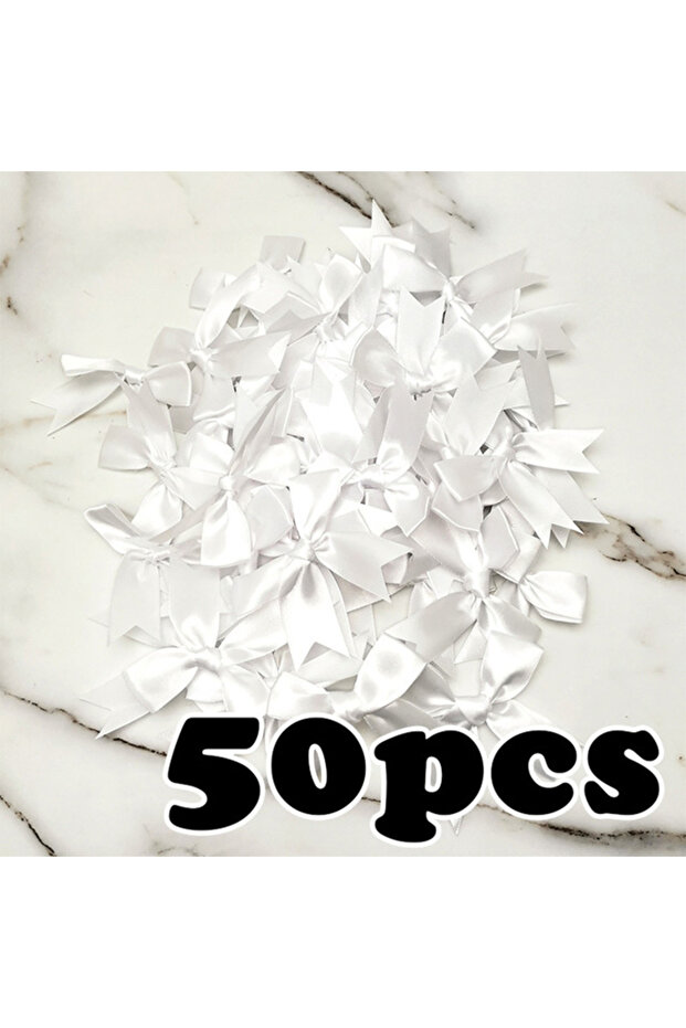 85mm WHITE (50pcs) 1 inch Fresh Pink Ribbon Bows Polyester Satin Bow Flower DIY Craft Decoration
