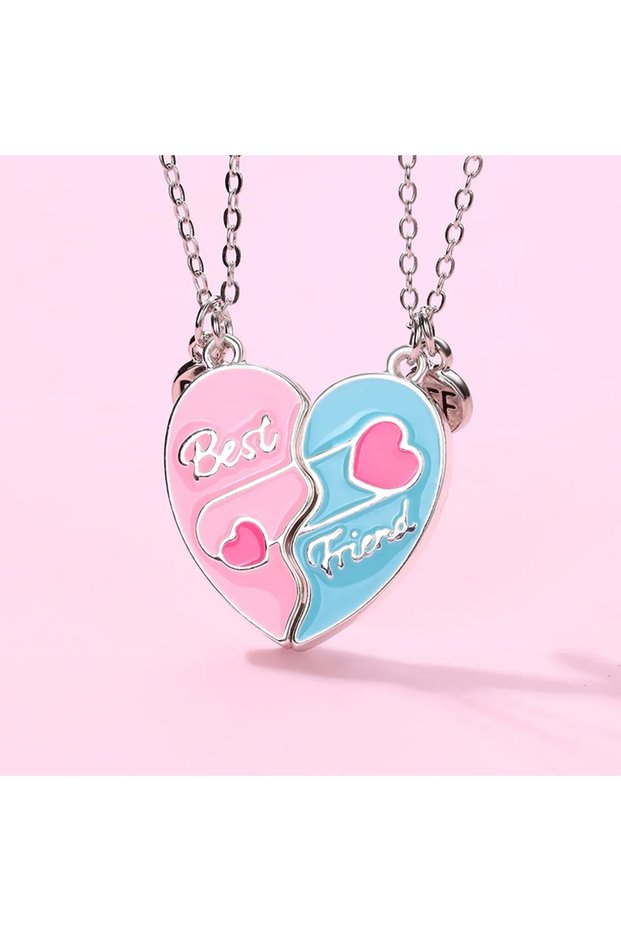 2 Cute Best Friends Heart Magnetic Necklace Rainbow Flower BFF Necklaces For Girls Friendship Jewel.