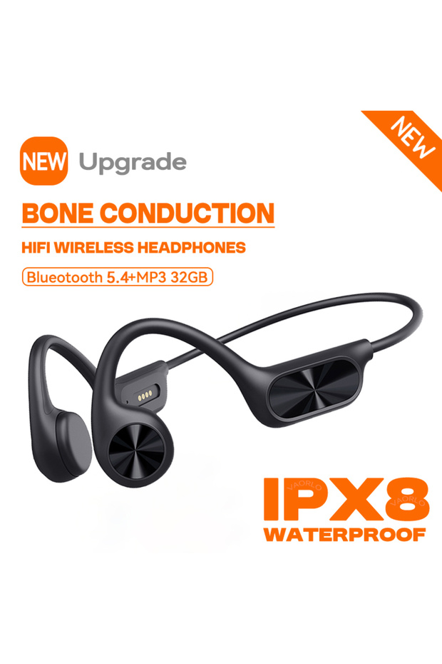 Black Bone Conduction Swimming Headphones Wireless Bluetooth 5.4 IPX8 Waterproof Painless Wear 32GB