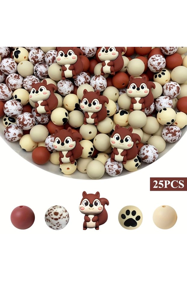25PCS-set 8 5/25PCS 3D Animal Combination Silicone Bead Set, Perfect for DIY Handmade Crafts Such as