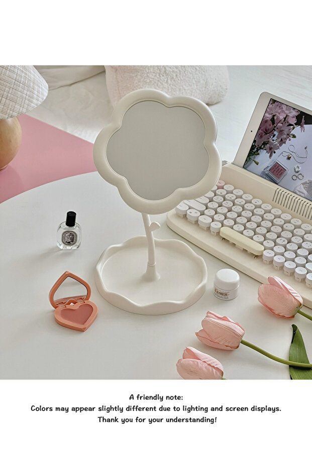 WHITE Cute Sunflower Rotatable Desktop Makeup Mirror Portable Cosmetic Vanity Mirror for Women Girls