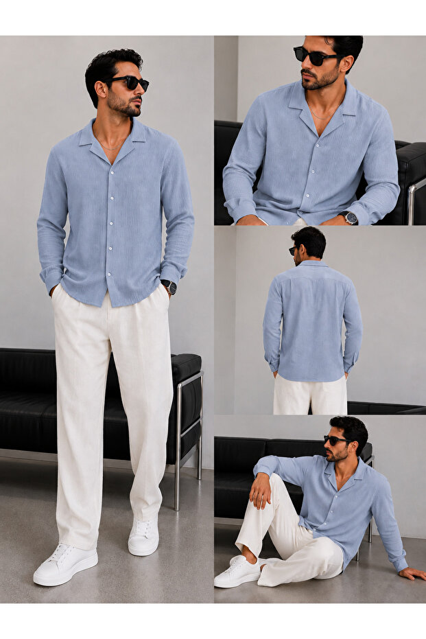 Bürümcük Crinkle Fabric Summer Lycra Men's Shirt and Pants Set