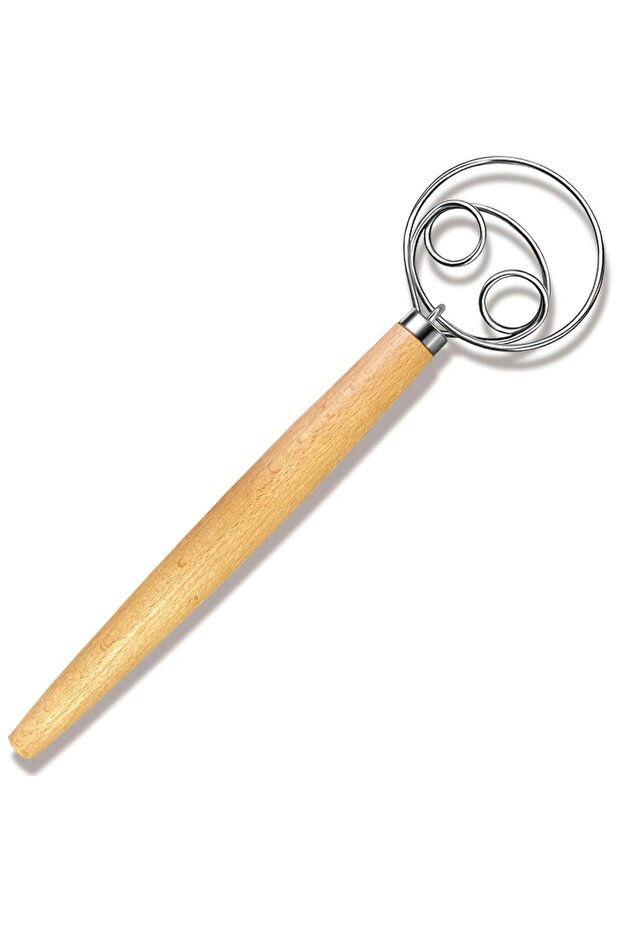 double hole Danish Dough Whisk Stainless Steel Bread Mixer Wooden Handle Hand Blender Egg Beater DIY
