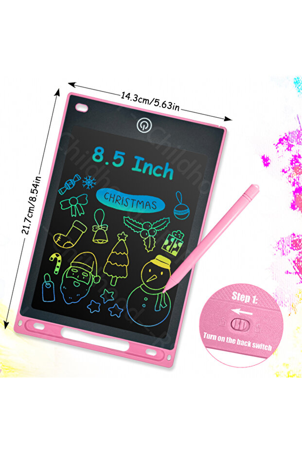 لوح كتابة إلكتروني وردي اللون مقاس 8.5 بوصة، شاشة LCD، لوحة رسم، لوحة كتابة يدوية، لوحة كتابة رقمية