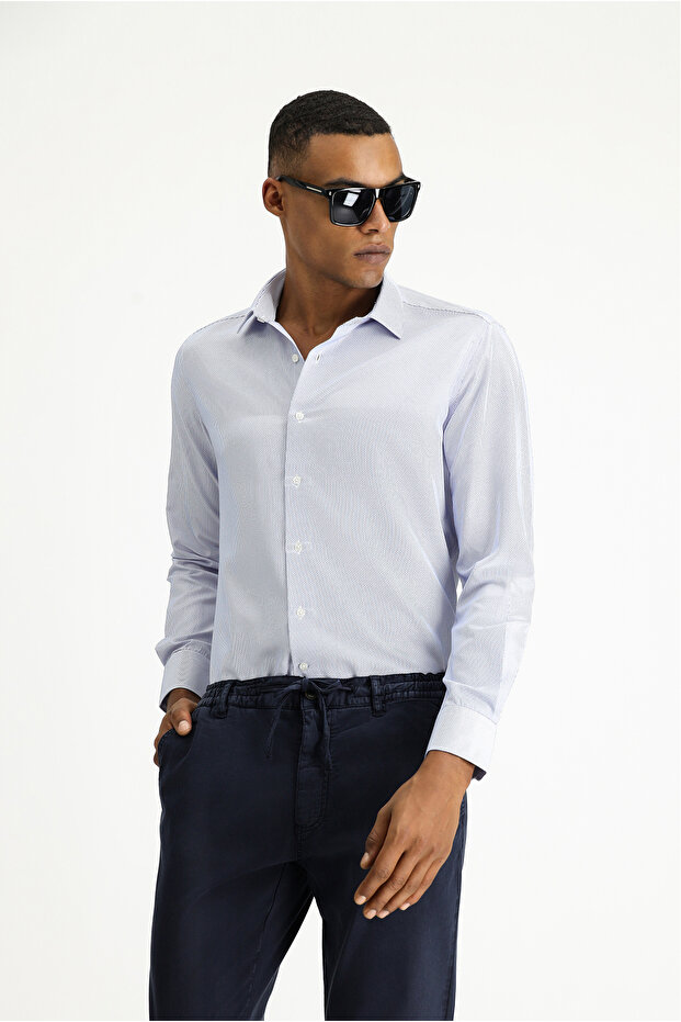 Long Sleeve Slim Fit Slim Fit Classic Striped Cotton Easy-Iron Shirt