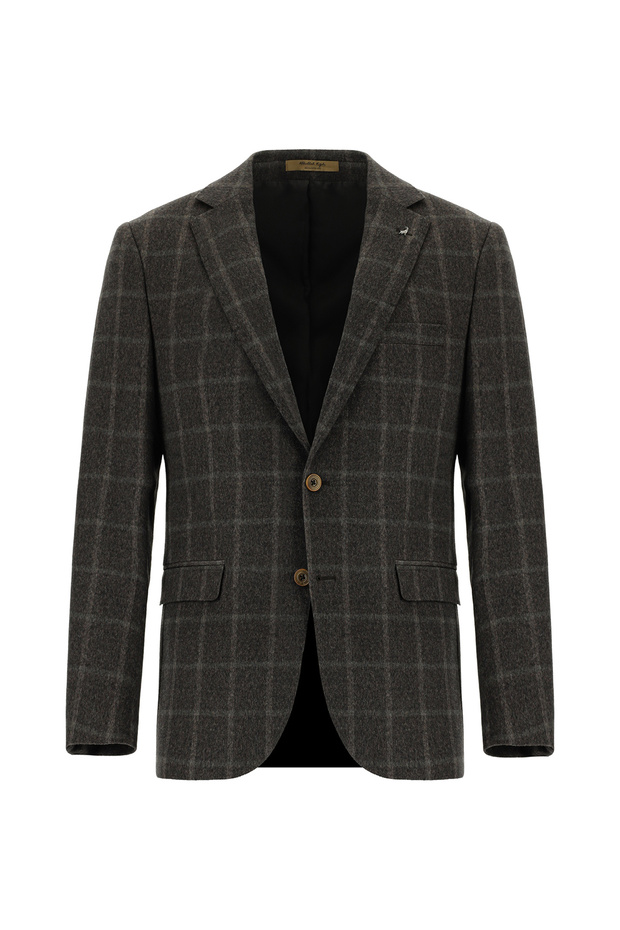 6 Drop Regular Fit Standard Cut Checkered Cashmere Jacket