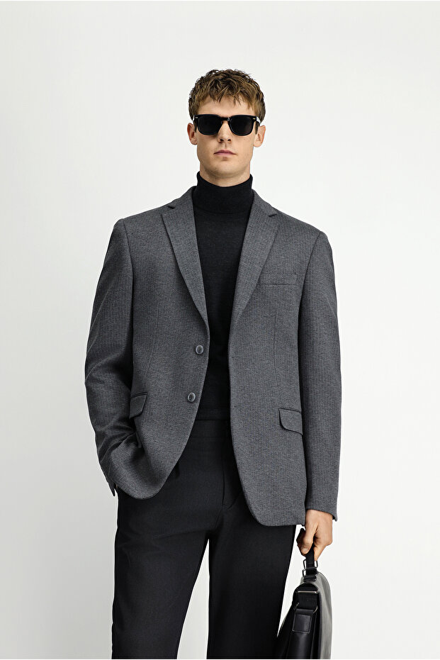 8 Drop Muscle Fit Long Athletic Cut Knitted Classic Striped Jacket