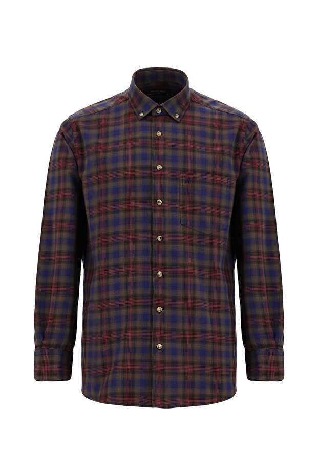 Long Sleeve Regular Fit Lumberjack Plaid Button Collar Cotton Shirt