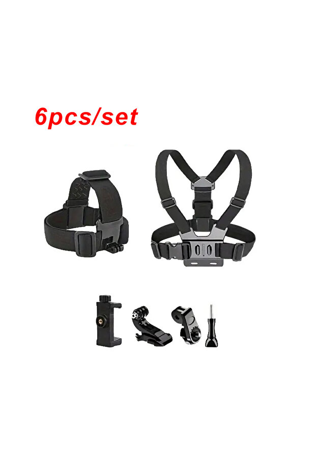 طقم ملحقات 6 في 1 مع حزام للرأس والصدر قابل للتعديل للهواتف وكاميرات GoPro وInsta360 وDJI OSMO Nano وSJ