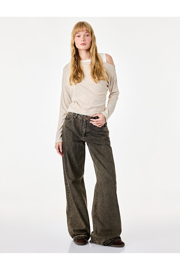 Slim Fit Viscose Blended Asymmetrical Collar Long Sleeve Layered T-Shirt