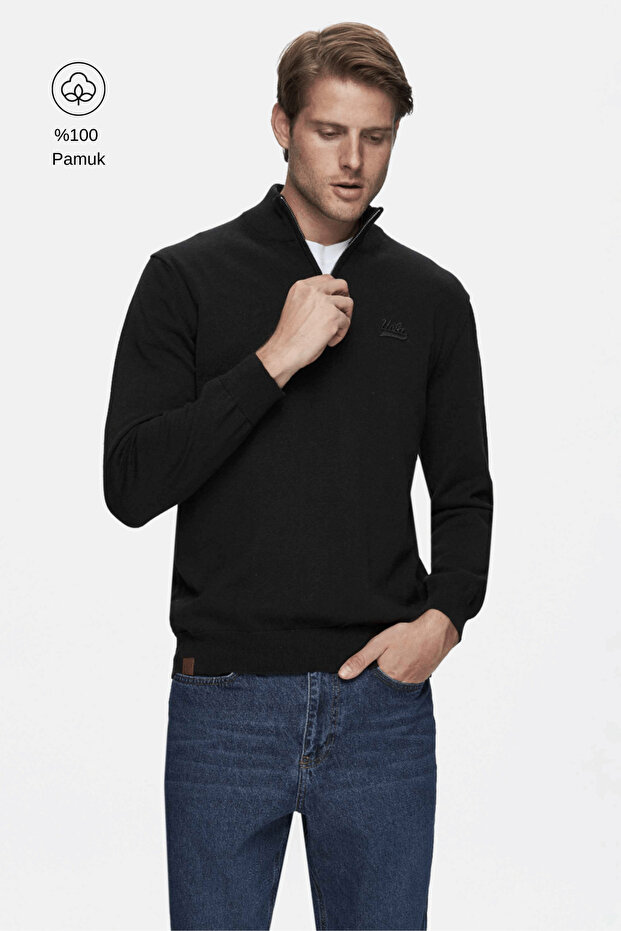 Fred black half-zip embroidered standard fit men's knitwear