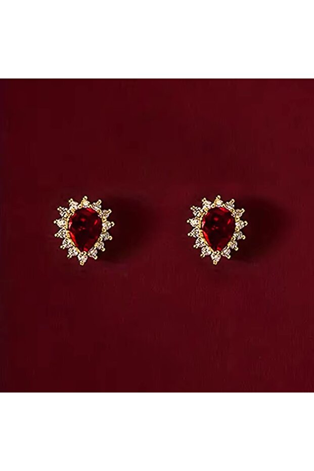 E3873 Huitan Dazzling Red Cubic Zirconia Stud Earrings for Women Dainty Novel Anniversary Ceremony J