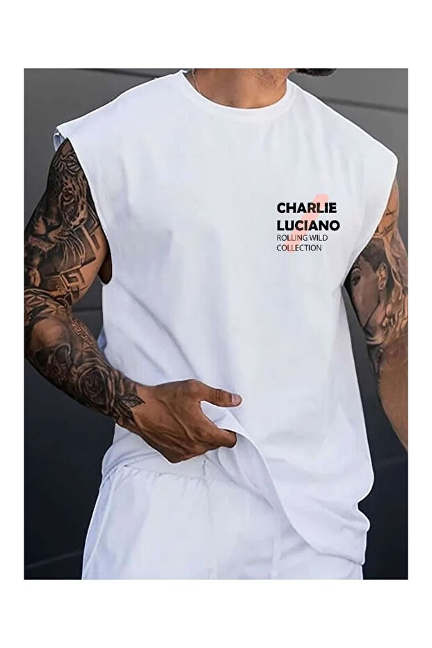 Printed Sleeveless Tshirt Men's Zero Sleeve Clothing Sportswear Oversized T-Shirt