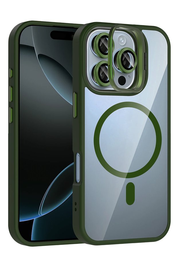 Gldisptm iPhone 16 Pro Max Cover with Remim Lens and Magsafe Stand - (23959) Dark Green