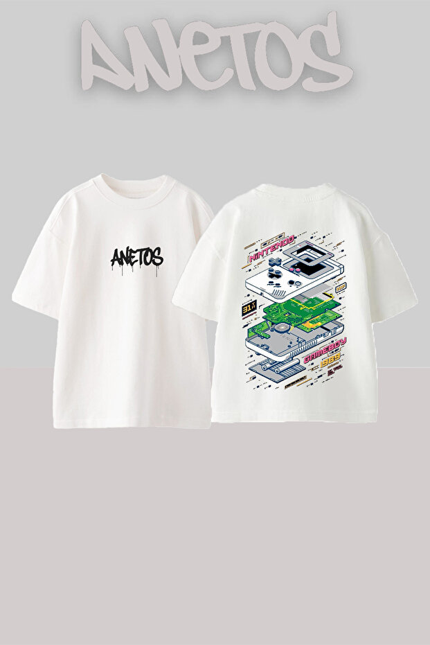 Gameboy Parts Design Back Printed Cotton White Oversize T-Shirt