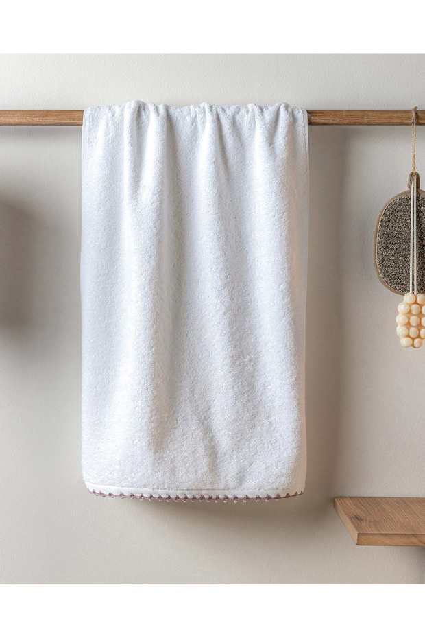 Marla 100% Cotton Crochet Face Towel - White/Lilac - 50X70 cm