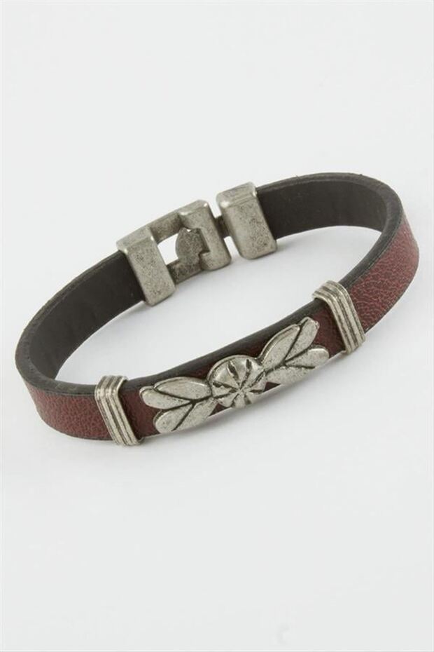 Double Headed Eagle Faux Leather Bracelet - Burgundy