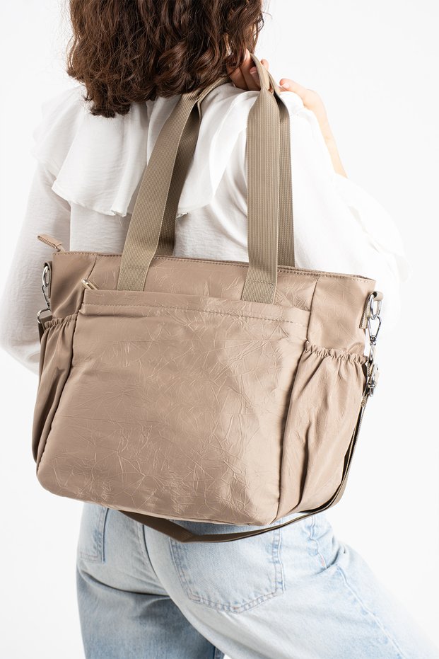 Ten Women's Large Size 4-Compartment Water Resistant Parachute Fabric Crossbody and Shoulder Strap Bag