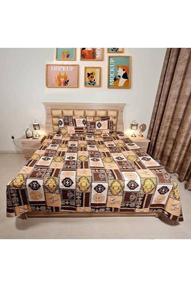 Boho Print King Size Bedsheet 108x108 Inches with Pillow Covers - 100% Cotton 800 Thread Count Double Brushed - Luxury Soft, Breathable & Easy Care Bedding Set for Home