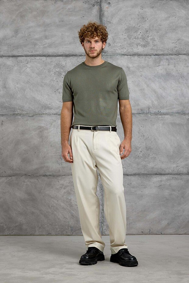 Men's T-Shirt Dp Bicycle Collar Khaki Regular Fit Crew Neck Cotton