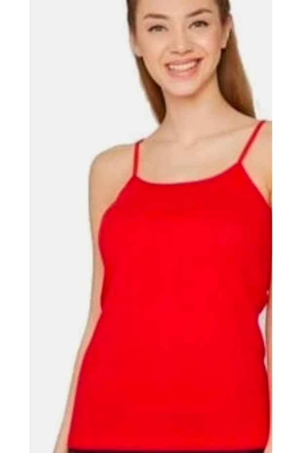 0135 Red Cotton Ribbed Strap Women's Singlet (0135)