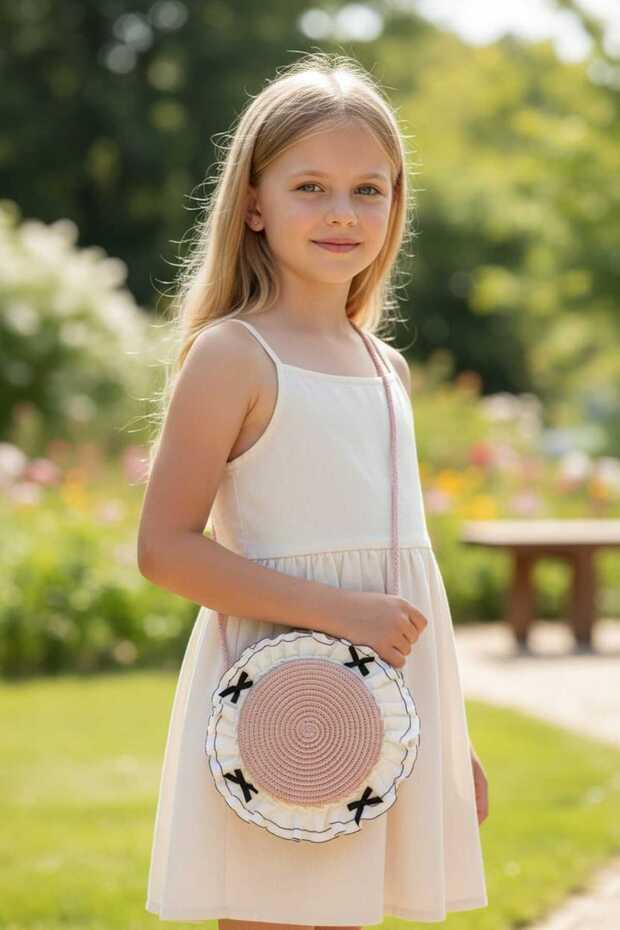 Girl's Crossbody Straw Bag with Accessories