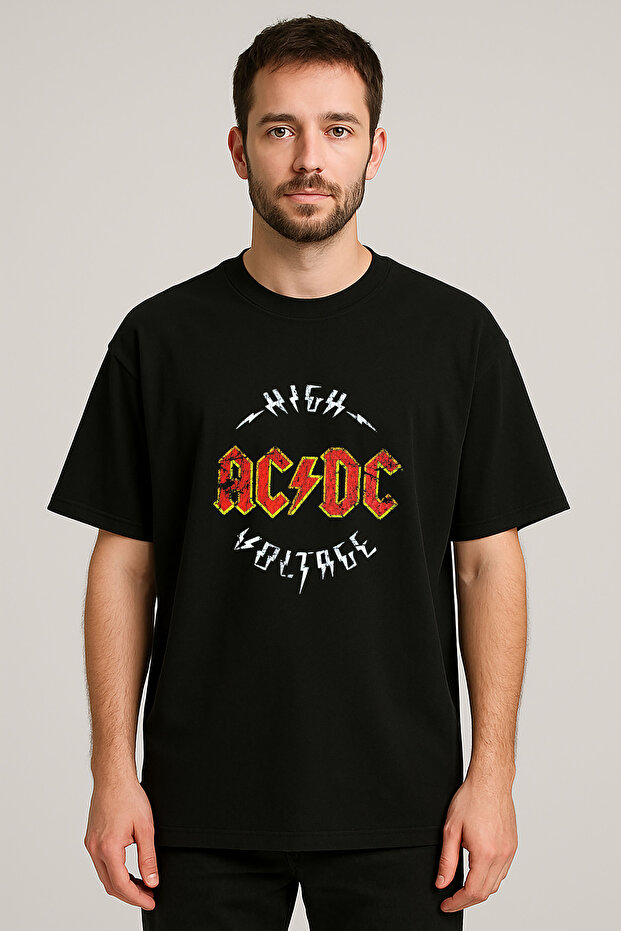 Ac Dc Printed Crew Neck Black T-Shirt