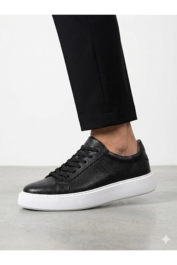 Men's Black Genuine Leather Eva Sole Casual Sneaker