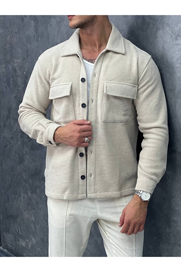 High Quality Thick Terry Cloth Shirt with Pocket Detail
