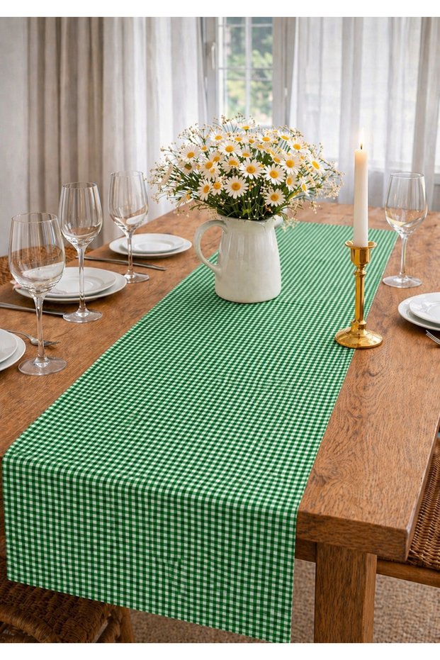 Stain-Resistant Gingham Runner Tablecloth 40X150