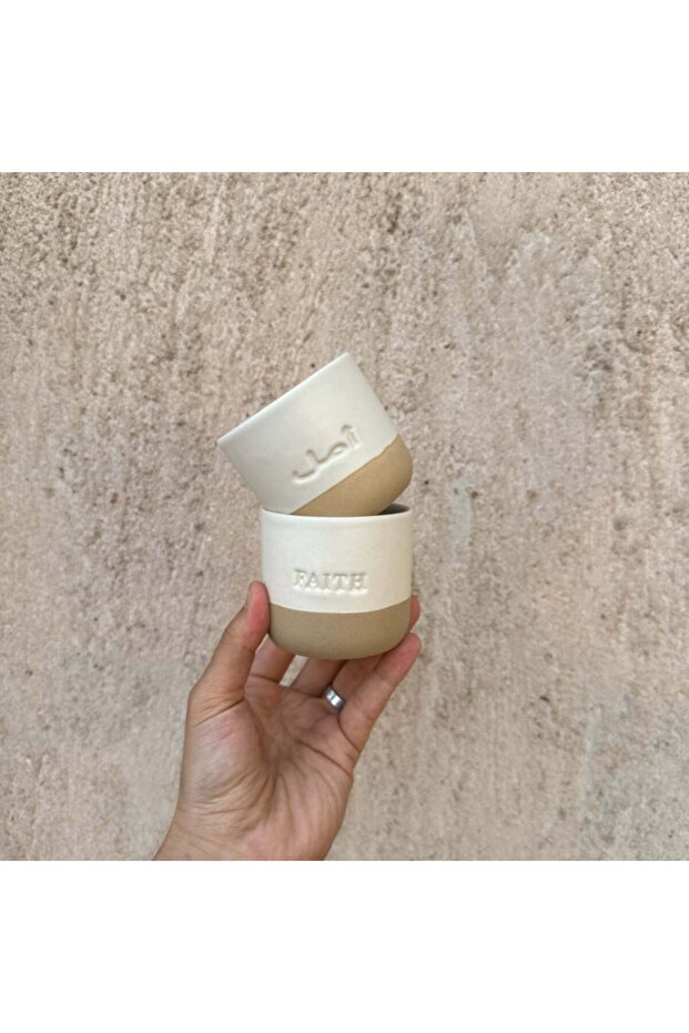 Faith Engraved Single Ceramic Cup – Cream | Handcrafted Tea & Coffee Drinkware | Luxury Gifts Dubai