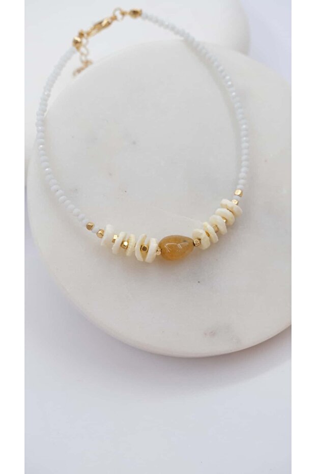 Natural Stone Detailed Ecru Anklet