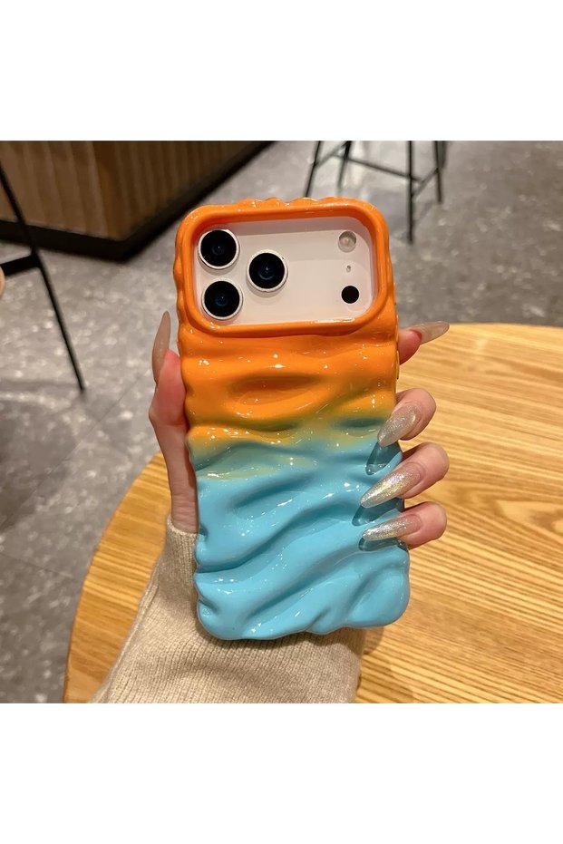 iPhone 14 Plus (6.7 Inch) Compatible Wavy Wrinkled Detailed 3D Surface Bright Colored Summer Lux Case
