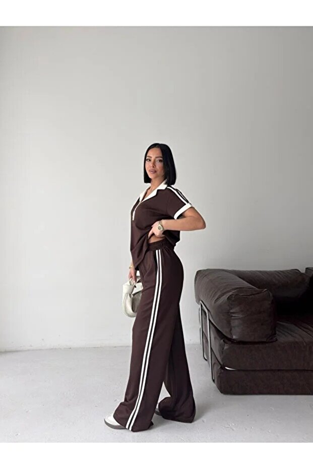Soft Texture Polo Collar Buttoned Modal Fabric Tracksuit Set