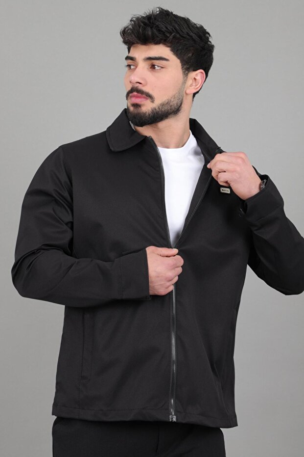 Diagonel Fabric Collared Zippered Seasonal Coat Pldp 3031_60391
