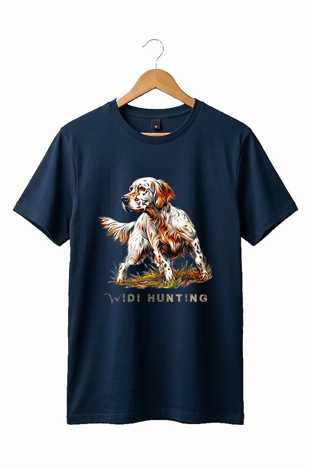 Unisex Hunting English Setter Dog Printed Nature Themed Outdoor 100% Cotton Basic T-Shirt