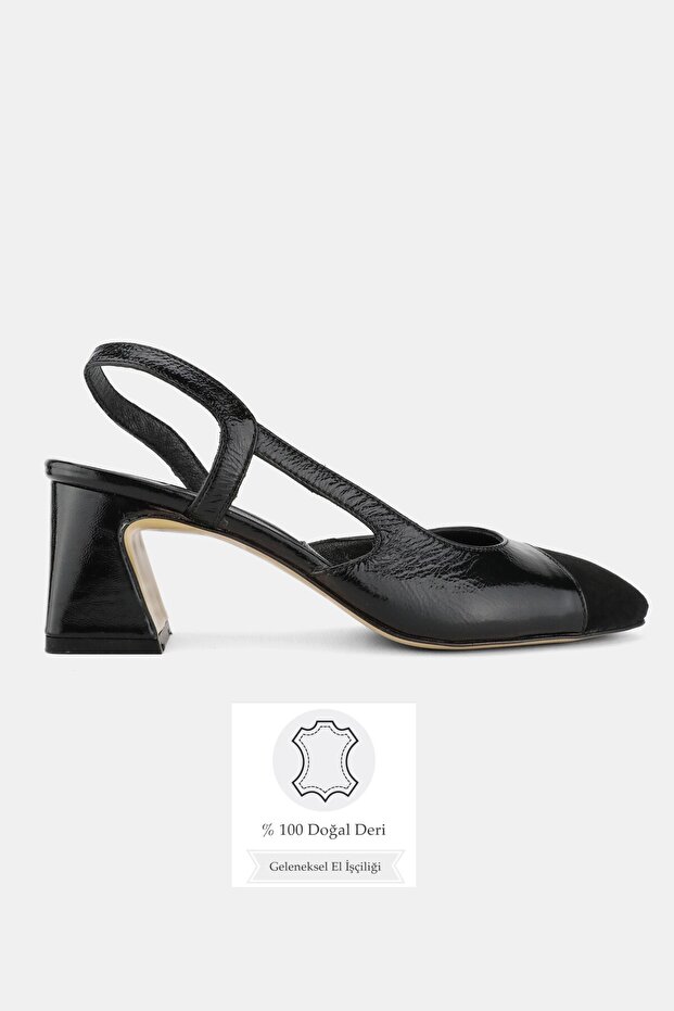 Women's Black Patent Leather Genuine Leather 35-41 Number Medium Heel Back Open Shoes