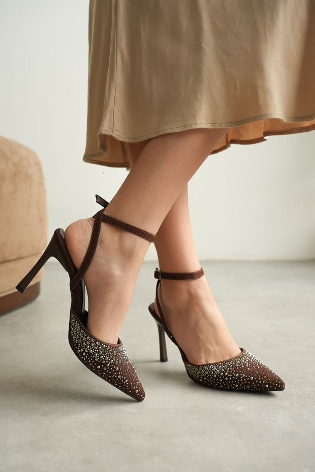 Women's Bitter Brown Stone Heeled Shoes Fs08Ms22C