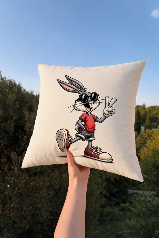 Cute Rabbit Gamer Anime Movie Throw Pillow Cover 43X43 – Decorative Sofa Cushion Cover