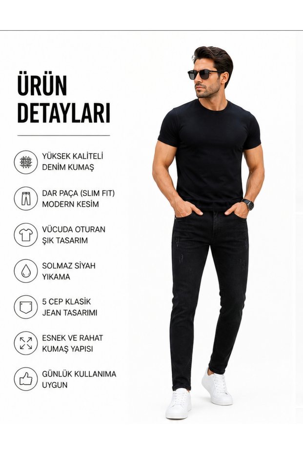 Men's Slim Fit Jean Trousers Modern Cut Flexible Fabric Daily Use