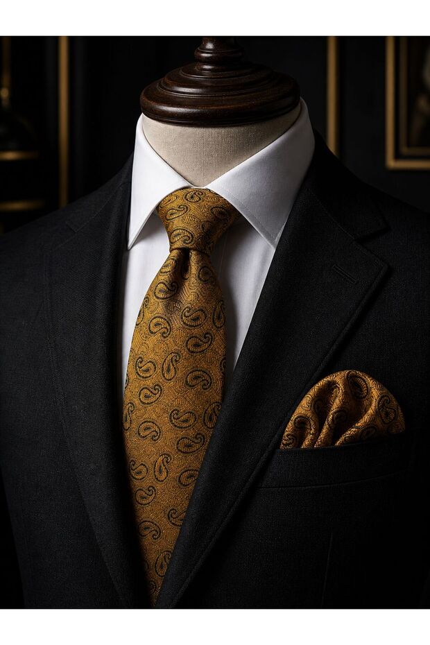 Gold Shawl Pattern Tie Handkerchief