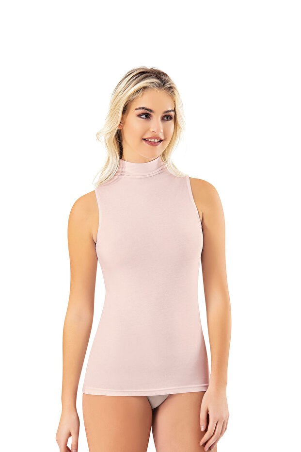Powder Modal Turtleneck Sleeveless Basic Blouse - 3
