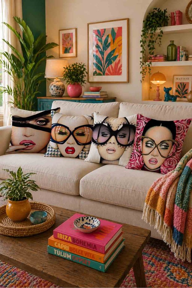 Modern Women's Portrait Double-Sided Print 4-Piece Throw Pillow Cover
