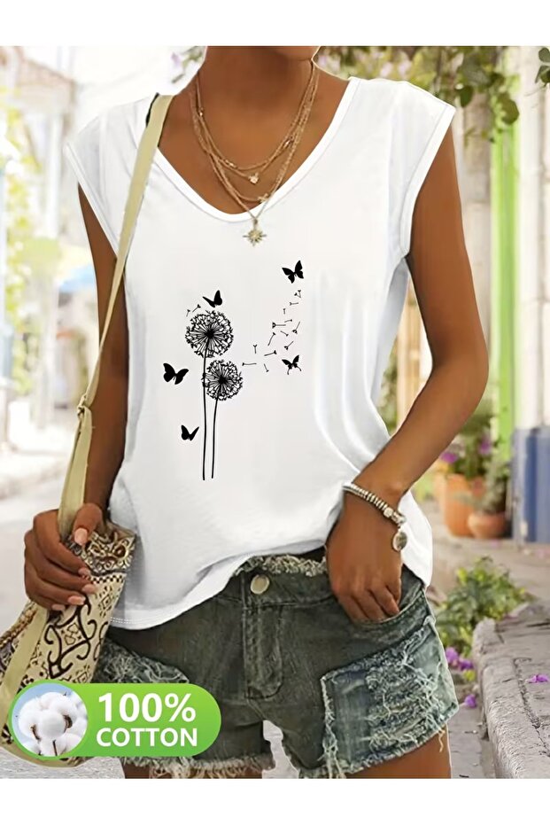 Women's Comfortable Fit V-Neck Tshirt Mixed Printed Tshirt