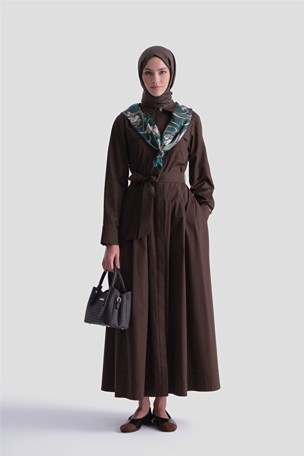 Pocket Detailed Poplin Dress Brown