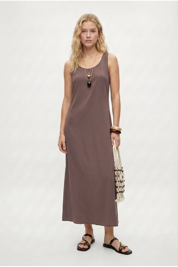 Women's Vernon Woven Modal Sleeveless Midi Casual Brown Dress